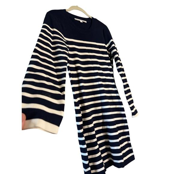 Veronica Beard Navy Ivory Stripe Dominique Long Sleeve Dress Sz Med - Picture 3 of 9